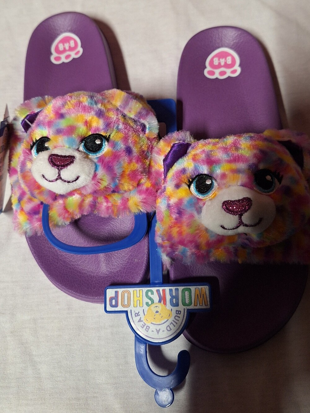 Build-A-Bear Purple Plush Bear Slide Sandals for Kids